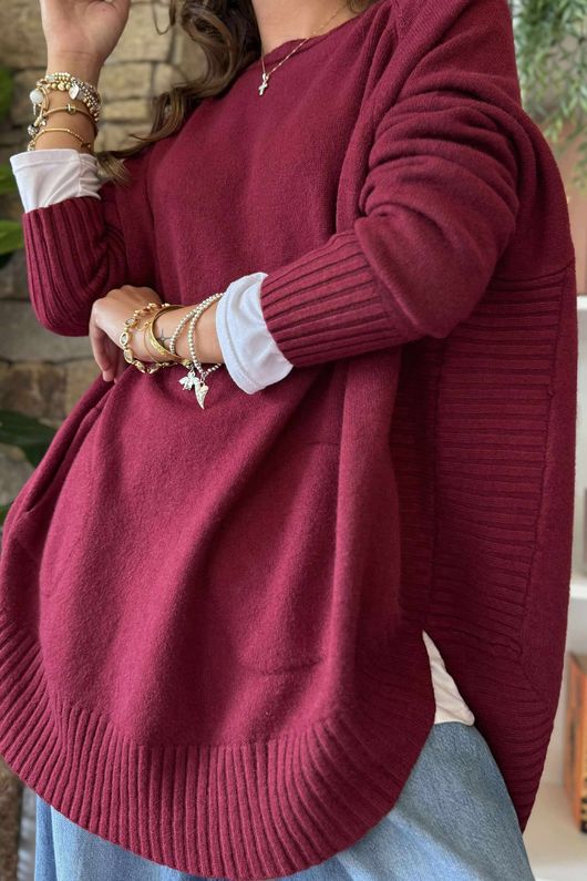 Charli Circle Knit Top Burgundy 